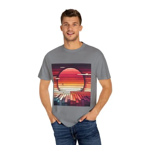 Retro Sunset Piano Unisex Garment-Dyed T-Shirt - Image 19