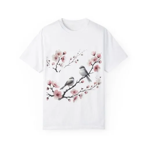 Spring Blossom Unisex T-Shirt - Floral Bird Design - Image 2