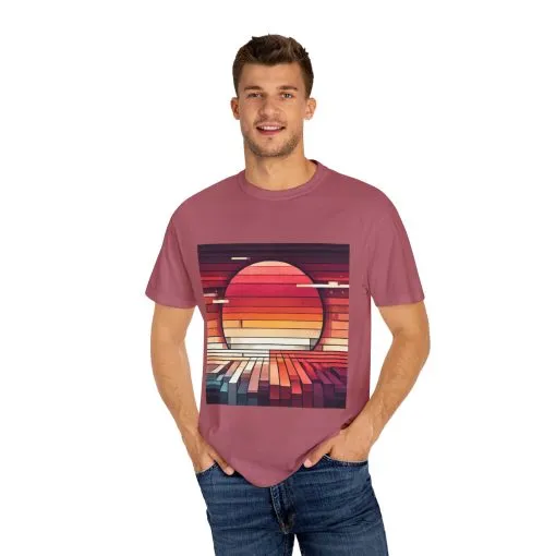 Retro Sunset Piano Unisex Garment-Dyed T-Shirt - Image 31