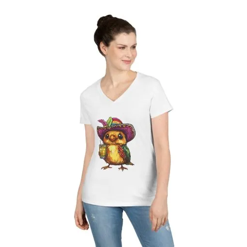 Fun Party Owl V-Neck T-Shirt for Ladies