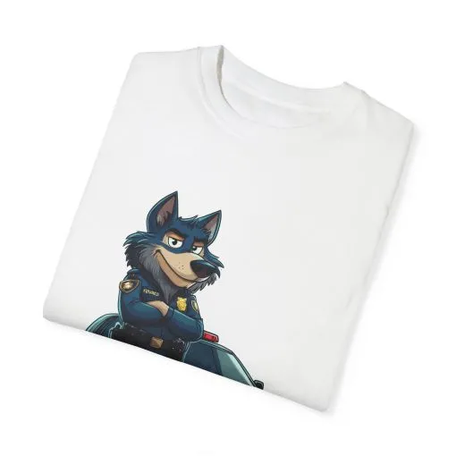 Cute Cartoon Police Dog T-Shirt - Unisex Garment-Dyed Tee - Image 2