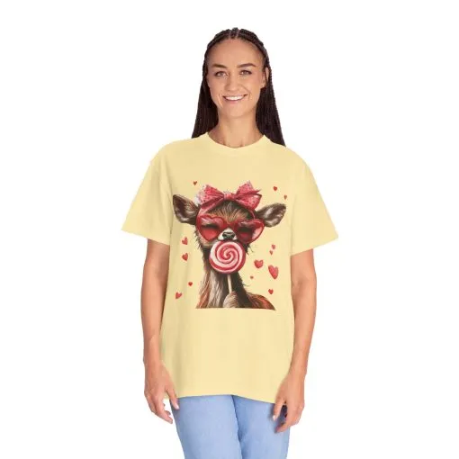 Cute Valentine’s Day Deer T-Shirt - Garment-Dyed Unisex Tee with Heart Design - Image 12