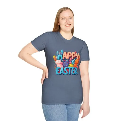 Happy Easter Unisex Softstyle T-Shirt - Fun Spring Bunny Design - Image 39