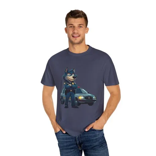 Cute Cartoon Police Dog T-Shirt - Unisex Garment-Dyed Tee - Image 39