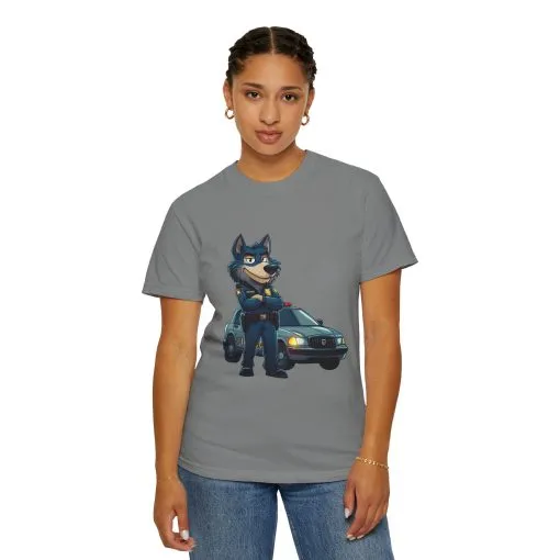 Cute Cartoon Police Dog T-Shirt - Unisex Garment-Dyed Tee - Image 8