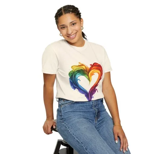 Pride Heart Unisex Garment-Dyed T-shirt - Colorful Rainbow Design for LGBTQ+ Celebration - Image 12