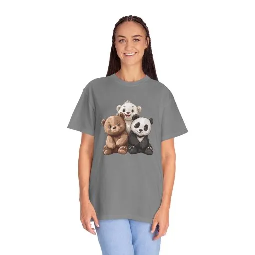 Adorable Bear and Panda Friends Unisex Garment-Dyed T-Shirt - Image 35