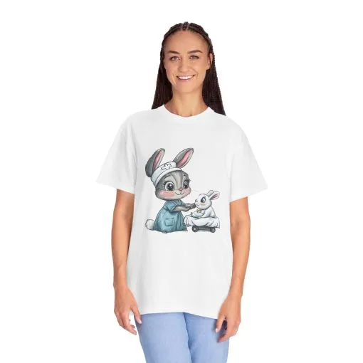 Cute Nurse Bunny Unisex Garment-Dyed T-Shirt - Image 5