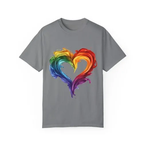 Pride Heart Unisex Garment-Dyed T-shirt - Colorful Rainbow Design for LGBTQ+ Celebration - Image 2