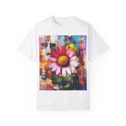 Colorful Floral Art Unisex Garment-Dyed T-Shirt - Image 5