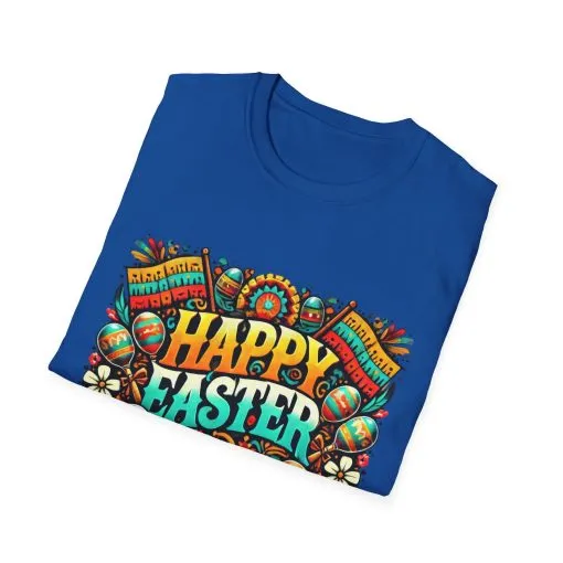 Happy Easter Unisex Softstyle T-Shirt - Colorful Easter Egg Design - Image 53