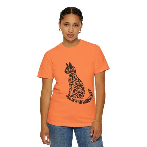 Unisex Cat Lover T-Shirt | Vintage Garment-Dyed Tee with Paw Print Cat Silhouette - Image 8