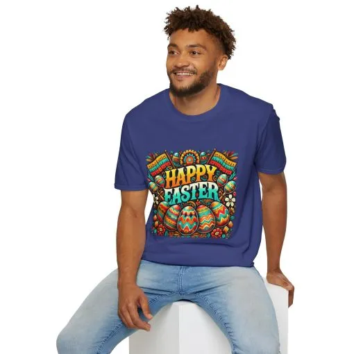 Happy Easter Unisex Softstyle T-Shirt - Colorful Easter Egg Design - Image 60