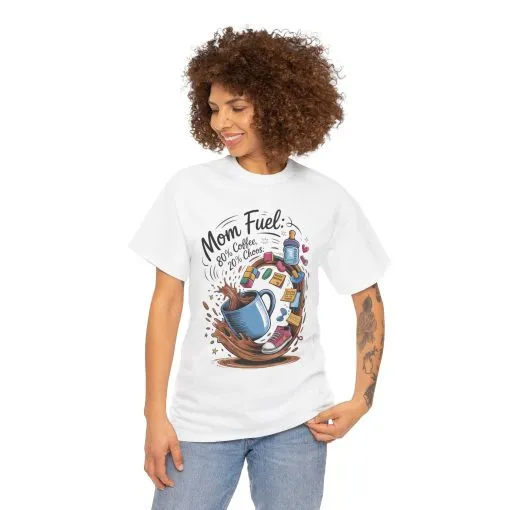 Mom Fuel Heavy Cotton Tee, Funny Coffee Lover T-Shirt, Gift for Moms, Mother's Day, Casual Wear, Pajama Top - Image 6