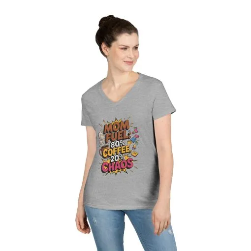 Mom Fuel V-Neck T-Shirt, Funny Gift for Moms, Coffee Lovers, Mother's Day, Everyday Humor, Tired Mom Life Tee, Coffee Loving Moms - Image 4