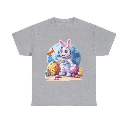 Space Bunny Unisex Heavy Cotton Tee - Cute Astronaut Design for Easter and Fun Occasions - Image 7