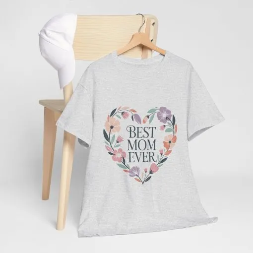 Floral Best Mom Ever Tee, Mother's Day Gift, Mom Appreciation Gift, Floral Heart Cotton Tee - Image 4