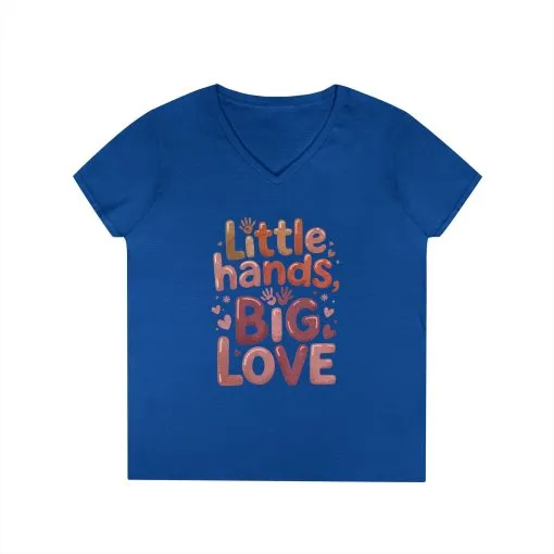 Ladies' V-Neck T-Shirt,Little Hands, Big Love, Perfect for Moms, Gifts, Family Events, Baby Showers, Everyday Wear, Cute Tee, mother's day - Image 11