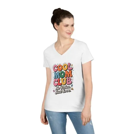 Cool Mom Club V-Neck T-Shirt, Fun Mom Shirt, Gift for Moms, Casual Graphic Tee, Mother's Day Gift, No Rules Just Love